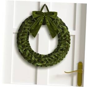 Sij-barydat-2813 Barydat Christmas Velvet Wreath 14 Inch Wreaths For Front Olive Green