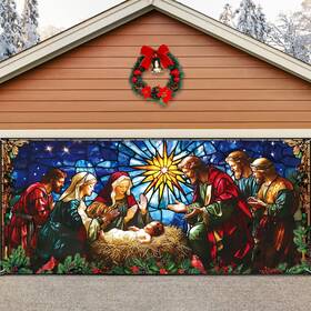 B0f53jz1rr Blosssound Christmas Nativity Garage Door Cover 7x16 Ft Outdoor Holiday Banner X
