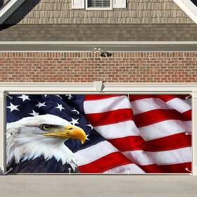 Csfoto B0cryybcxs 7x16ft American Flag And Bald Eagle Theme Garage Door Decorative Banner