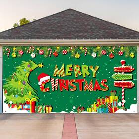 B0cl9ppqm5 Ganeen 8 X 16 Ft Christmas Outdoor Green Tree Garage Door Banner Large Winter Fo