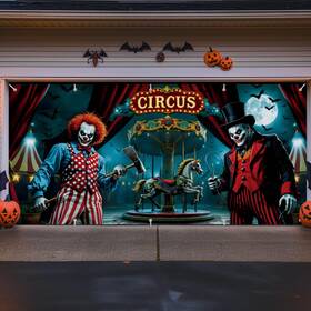 B0f98y42cb Giftpeak Halloween Garage Door Cover Banner Decor 7x16 Ft Evil Circus Theme