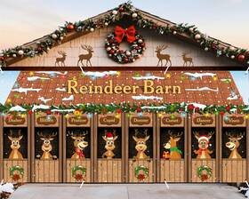 B0fldhqtpw Hunnmingre 16x7ft Christmas Garage Door Banner Decoration Reindeer Magnetic Cove