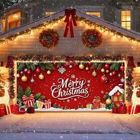 B0fl7ks5k4 Ivn 13x6ft Christmas Garage Door Cover Red Pine Garland Gifts Holiday Decoration