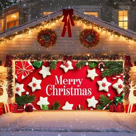 B0fl7lr9d1 Ivn Merry Christmas Happy New Year Garage Door Banner 13x6 Ft Festive Winter Sce