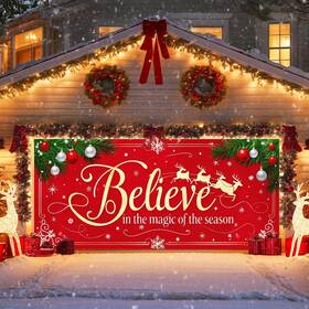 B0fl7sr95j Ivn Merry Christmas Happy New Year Believe Garage Door Banner 13x6 Ft