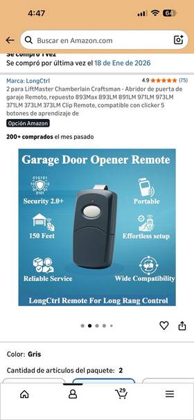 Syh891mtk-hs-2p Longctrl Garage Door Remote 1 Button Gray 2 Pack Compatible