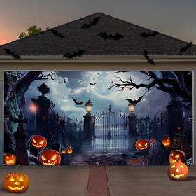 B0chffnl8w Preboun Halloween Garage Door Banner 8x16 Ft Large Outdoor Decor Backdrop