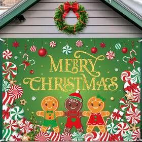 B0ckr8f4g5 Preboun Christmas Candy Garage Door Decoration Merry Banner Cover