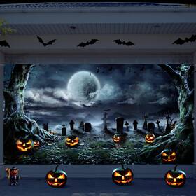 B0f9kfgn3g Preboun 7x16ft Halloween Garage Door Cover Decorations Graveyard Night Scene