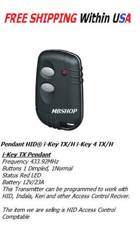 Rpd405-004 Remote Pro R I-key Control-irc Access Control 433.92mhz Compatible Hid Tx/h 4 Tx