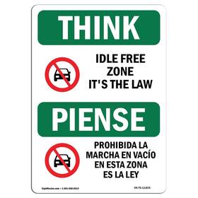 Signmission 709750424325 Osha Think Sign - Idle Free Zone Its The Law Bilingual Vinyl Label Decal