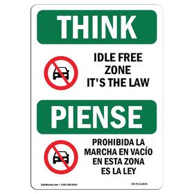 Signmission 709750425513 Osha Think Sign - Idle Free Zone Its The Law Bilingual Vinyl Label Decal