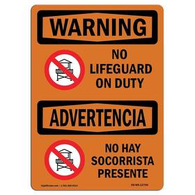 Signmission 709750453363 Osha Waring Sign - No Lifeguard On Duty Bilingual Aluminum Protect Y