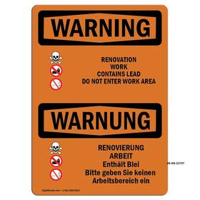 Signmission 713339445519 Osha Waring Sign - Renovation Work Contains Lead Aluminum Protect Yo