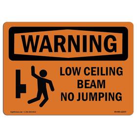 Signmission 713339481326 Osha Waring Sign - Low Ceiling Beam No Jumping With Symbol Vinyl Label Deca