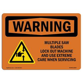 Signmission 713339500577 Osha Waring Sign - Multiple Saw Blades Lock Out With Symbol Vinyl Label Dec
