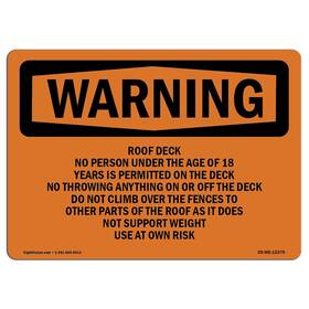 Signmission 713339546827 Osha Waring Sign - Roof Deck No Person Under The Age Of 18 Rigid Plastic Si