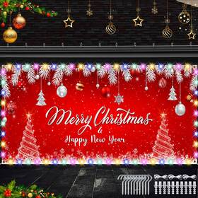 B0ckskrg9s Tatuo Christmas Garage Door Banner Led Lights 16x7 Ft Merry Xmas Cover Red Backg