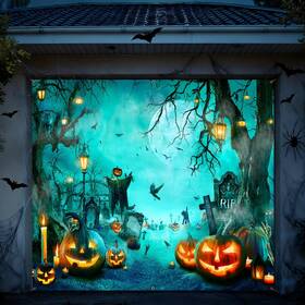 B0fcxrs7zq Teenyyou Halloween Garage Door Cover 7x8 Ft - Outdoor Horror Graveyard Decor
