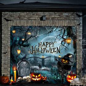 B0fd3f2krs Teenyyou Halloween Garage Door Cover Banner 7x8ft Spooky Outdoor Decoration