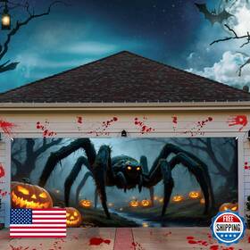 B0f8v44ys7 Tingjoo 7x16 Ft Halloween Garage Door Banner Giant Spider Decoration