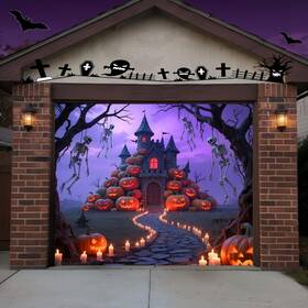 B0fkn3kscf Ttchang 8x7ft Halloween Garage Door Cover Decorations Horror Pumpkins House
