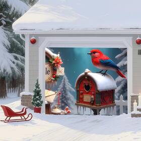 B0fpfxk5gn Ttchang 8x7 Christmas Garage Door Banner North Pole Winter Scene Red Bird