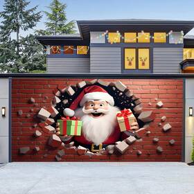 B0fpm28r88 Ttchang 16x7ft Christmas Garage Door Cover Banner Backdrop Decor Santa Claus