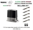 Beninca Slide Gate Opener / Operator 115 Vac 24 Ft 1600 Lbs (BULL8MA KIT-8). Fixed Price $977.00.