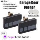 315MHZ Purple Learn Button Garage Door Remote Control For Chamberlain 950D 953D. Fixed Price $13.28.