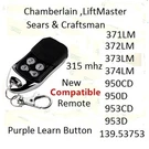 Sears Craftsman 139.53753 4 Button Garage Door Opener Remote Transmitter 315MHZ. Fixed Price $9.95.